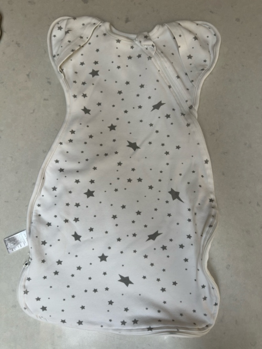 Baby Star-Print Sleep Sack Swaddle - White with Gray Stars